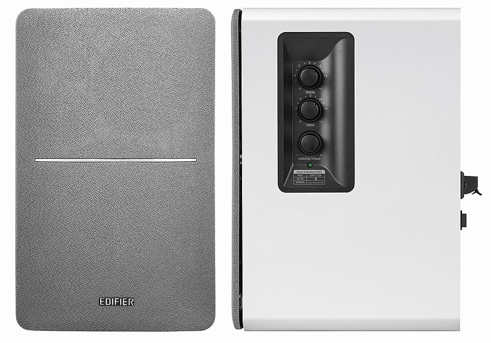 The text on the image reads: "2 E -2 4 4 4 + treble -2 -2 H + bass 6 volume 1 input sput c me n/EDIFIER." This text is likely related to the settings or controls for an audio device, such as a speaker or amplifier. The numbers and symbols represent various adjustments that can be made to the audio output, such as adjusting the treble, bass, and volume levels.