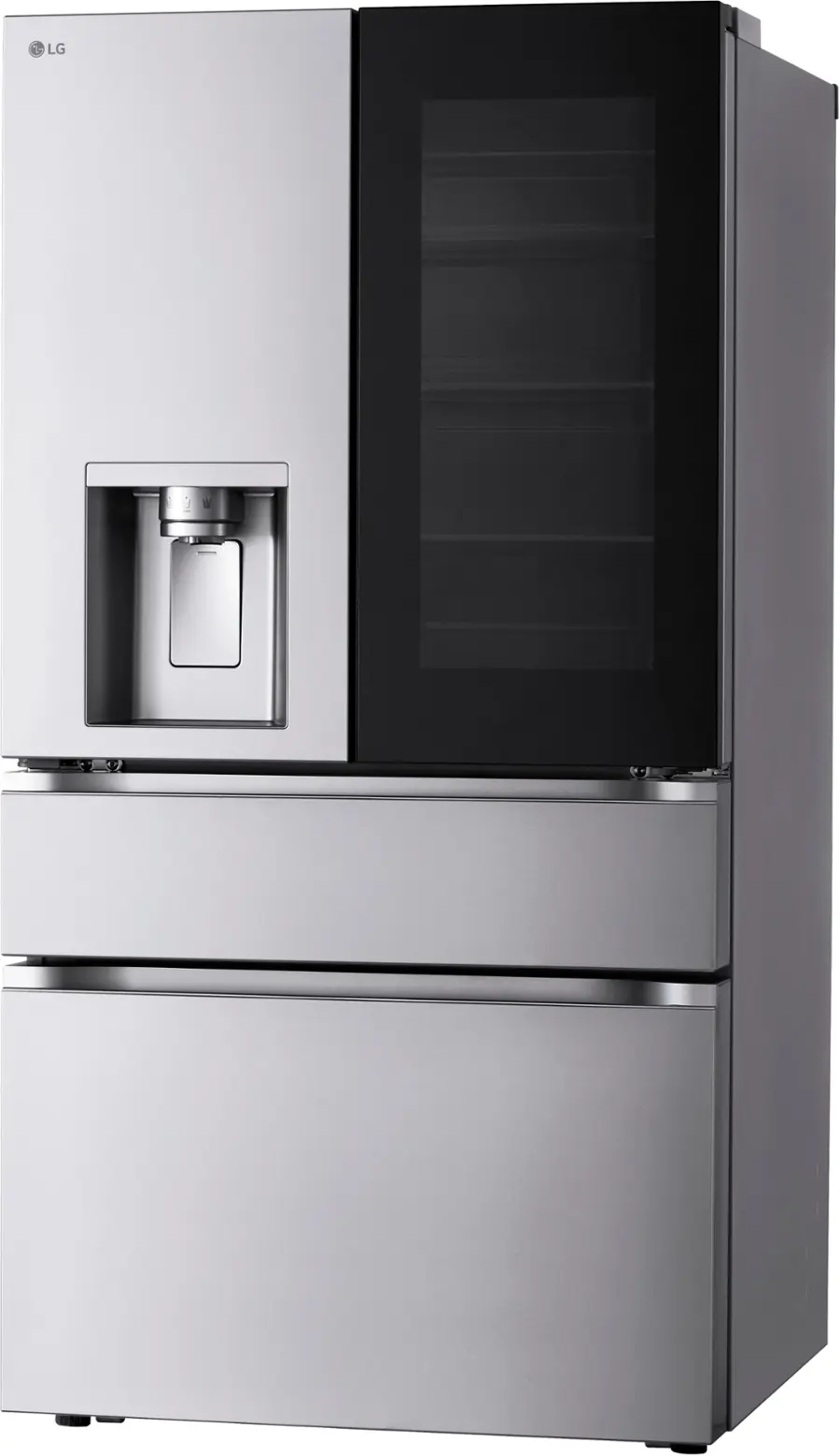 Left. LG - Standard-Depth MAX 28.6 Cu. Ft. 4-Door French Door-in-Door Smart Refrigerator with InstaView MyColor - PrintProof Stainless Steel.