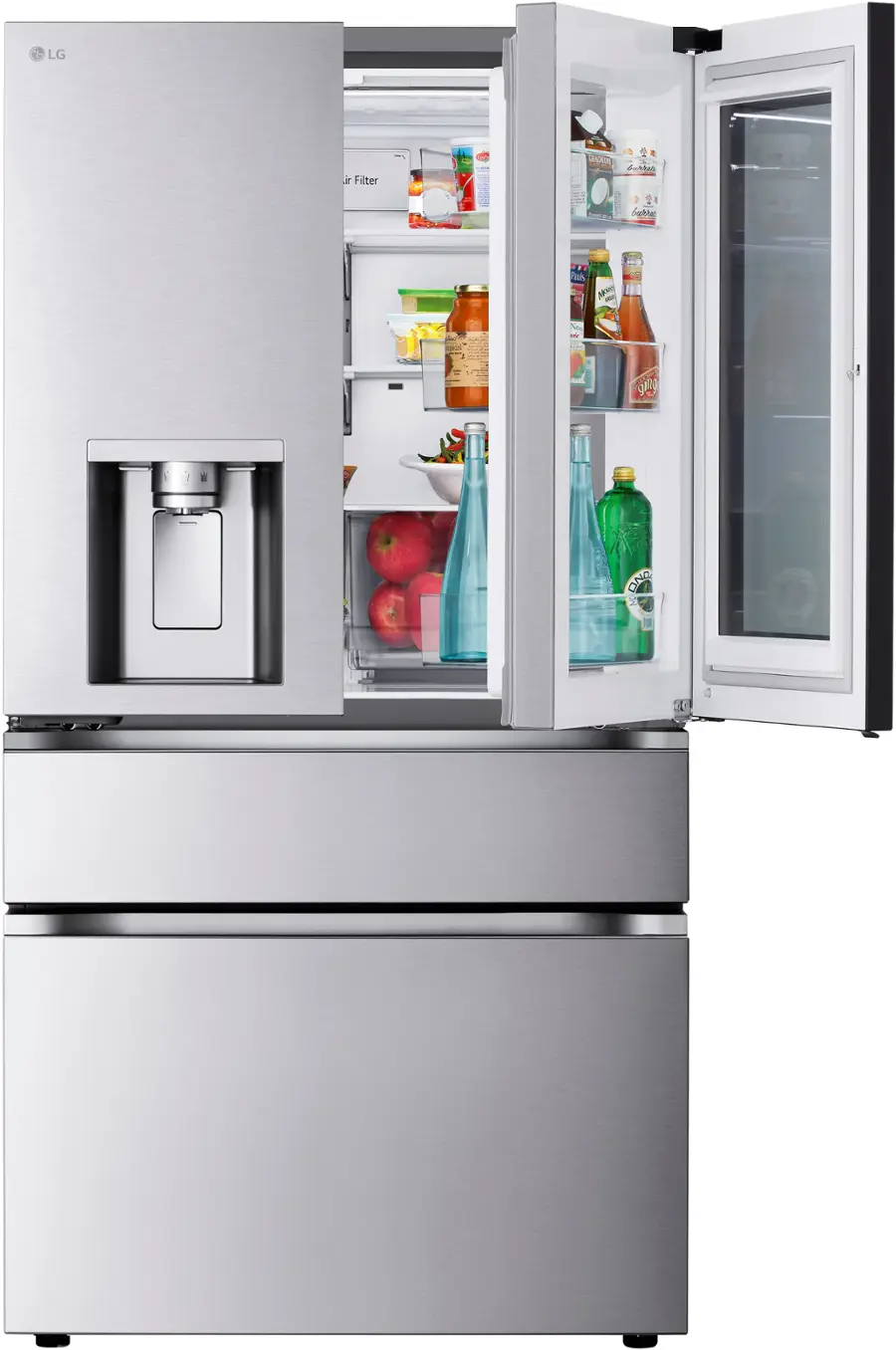Alt View 4. LG - Standard-Depth MAX 28.6 Cu. Ft. 4-Door French Door-in-Door Smart Refrigerator with InstaView MyColor - PrintProof Stainless Steel.