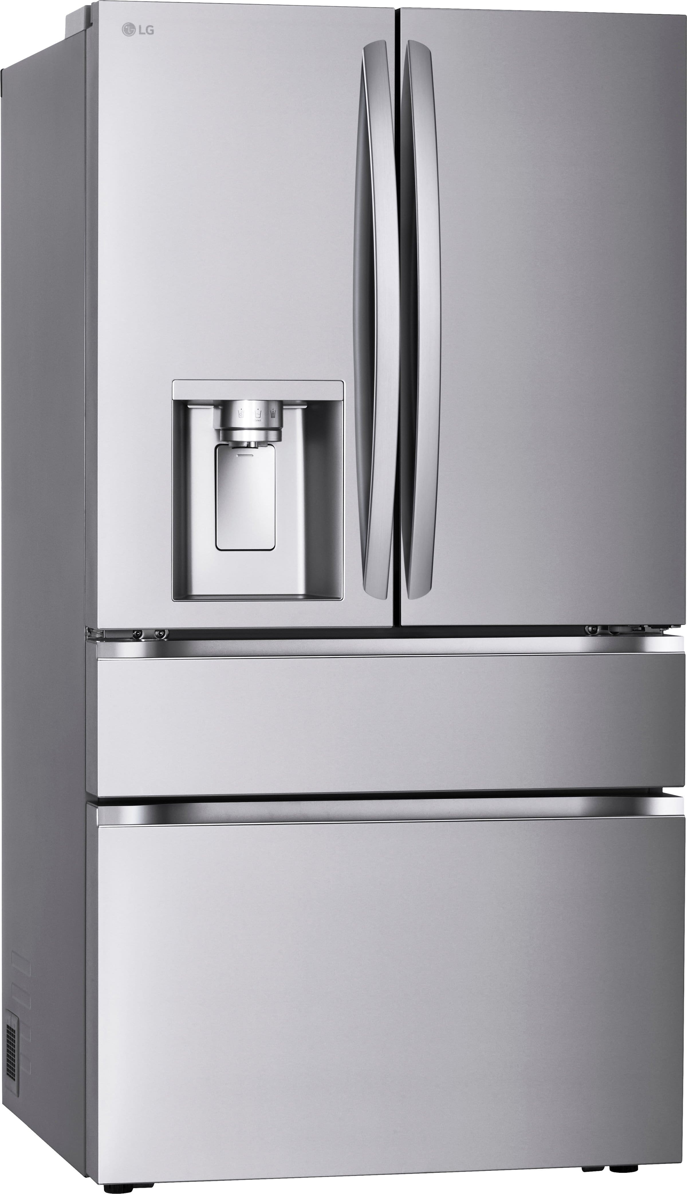 Angle. LG - Counter-Depth MAX 24.5 Cu. Ft. 4-Door French Door Smart Refrigerator with Full-Convert Drawer - PrintProof Stainless Steel.