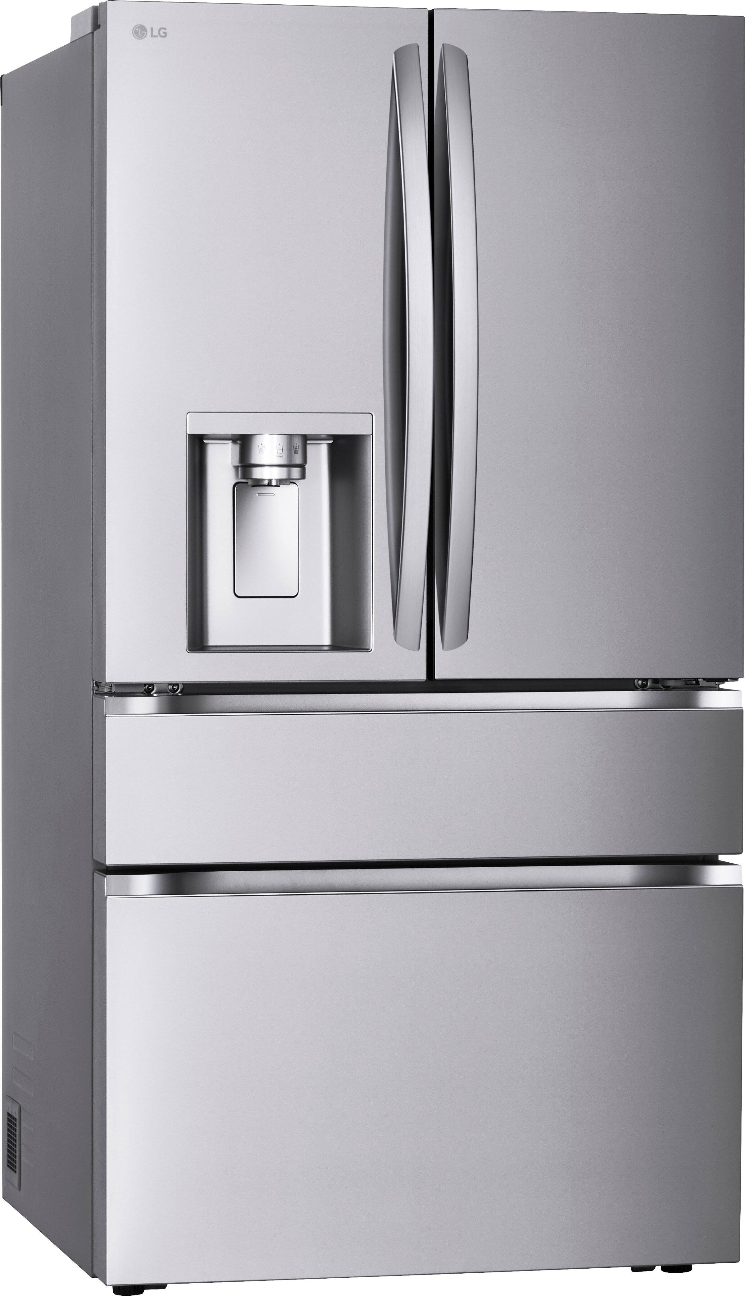 Angle. LG - Counter-Depth MAX 24.5 Cu. Ft. 4-Door French Door Smart Refrigerator with Full-Convert Drawer - PrintProof Stainless Steel.