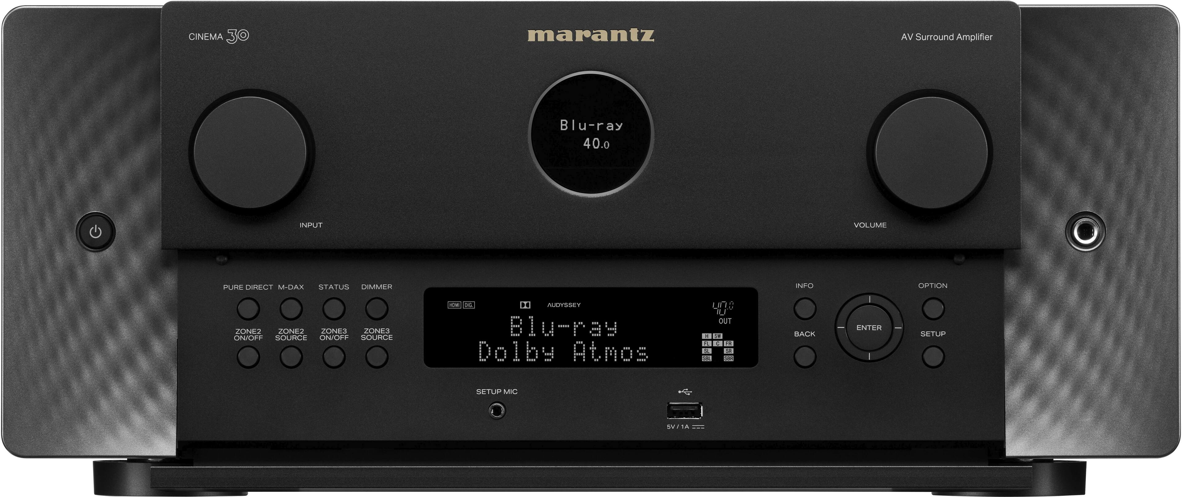 Angle. Marantz - Cinema 30 140W 11.4-Ch. Bluetooth Capable with HEOS 8K Ultra HD A/V Home Theater Receiver with Alexa - Black.