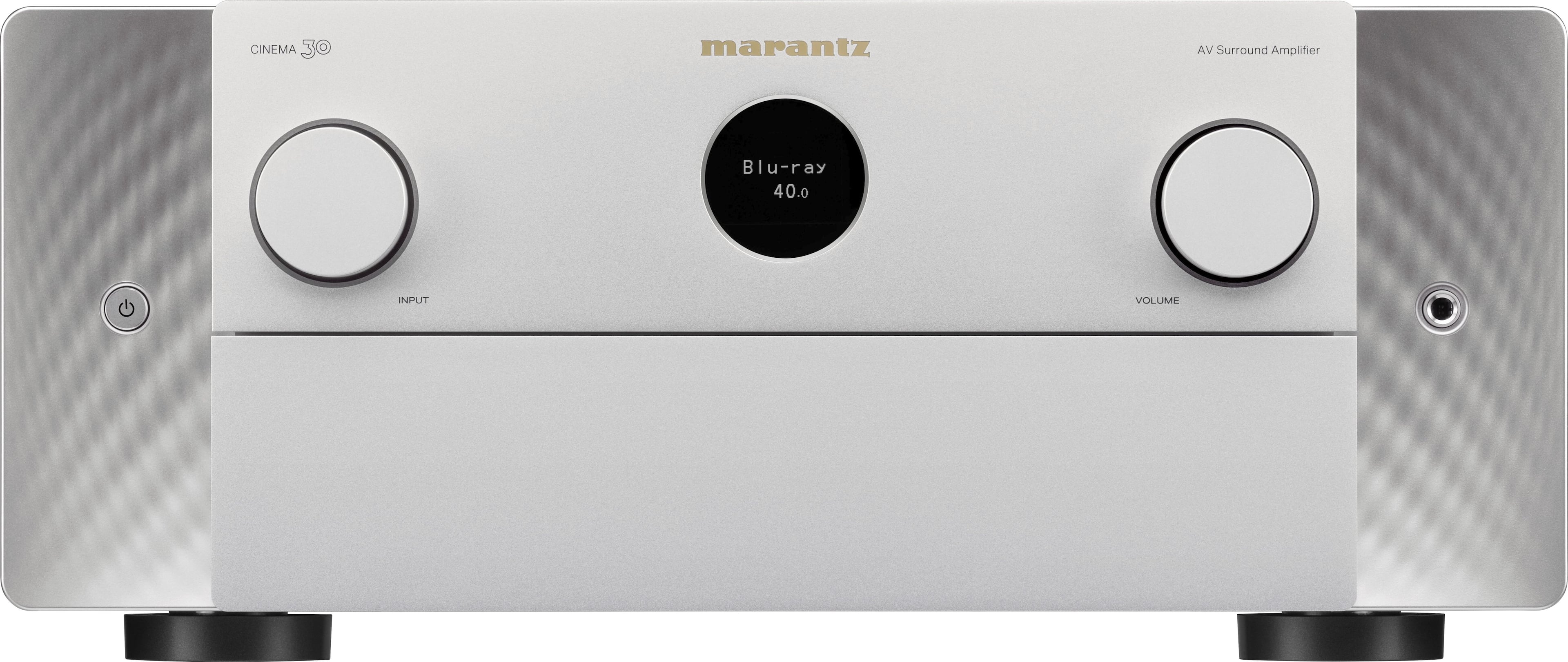 Front. Marantz - Cinema 30 140W 11.4-Ch. Bluetooth Capable with HEOS 8K Ultra HD A/V Home Theater Receiver with Alexa - Silver Gold.