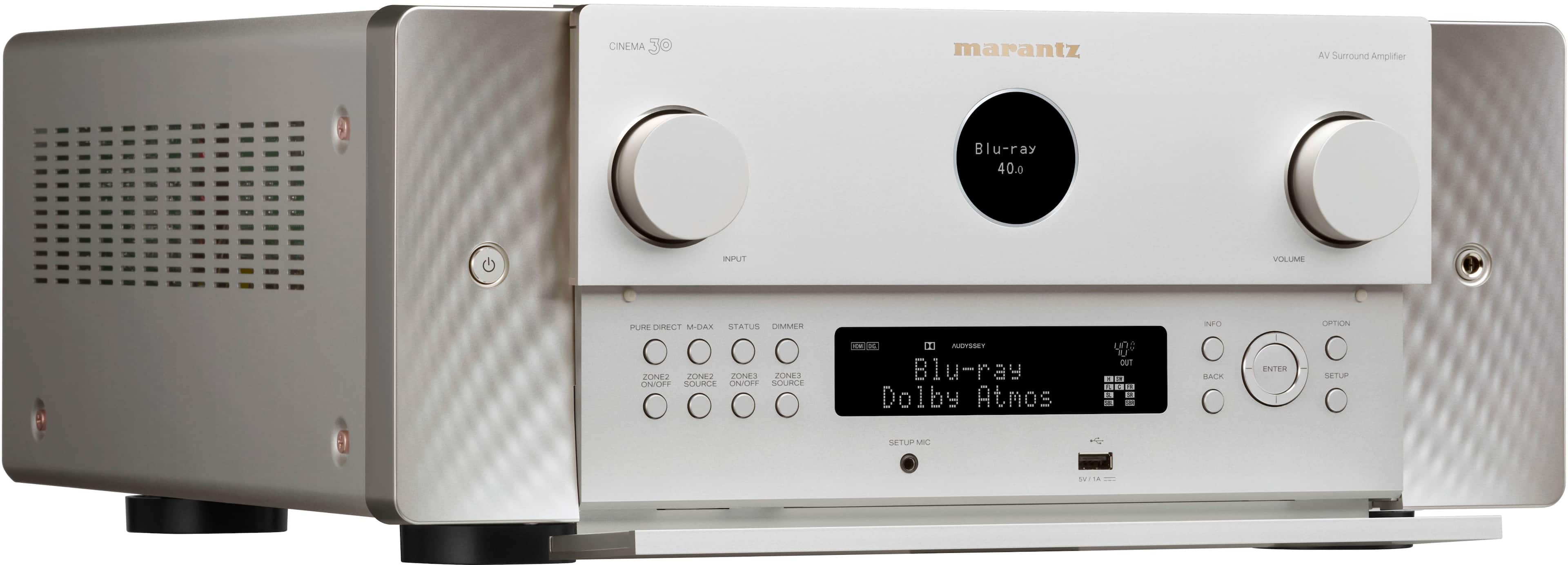 Alt View 11. Marantz - Cinema 30 140W 11.4-Ch. Bluetooth Capable with HEOS 8K Ultra HD A/V Home Theater Receiver with Alexa - Silver Gold.