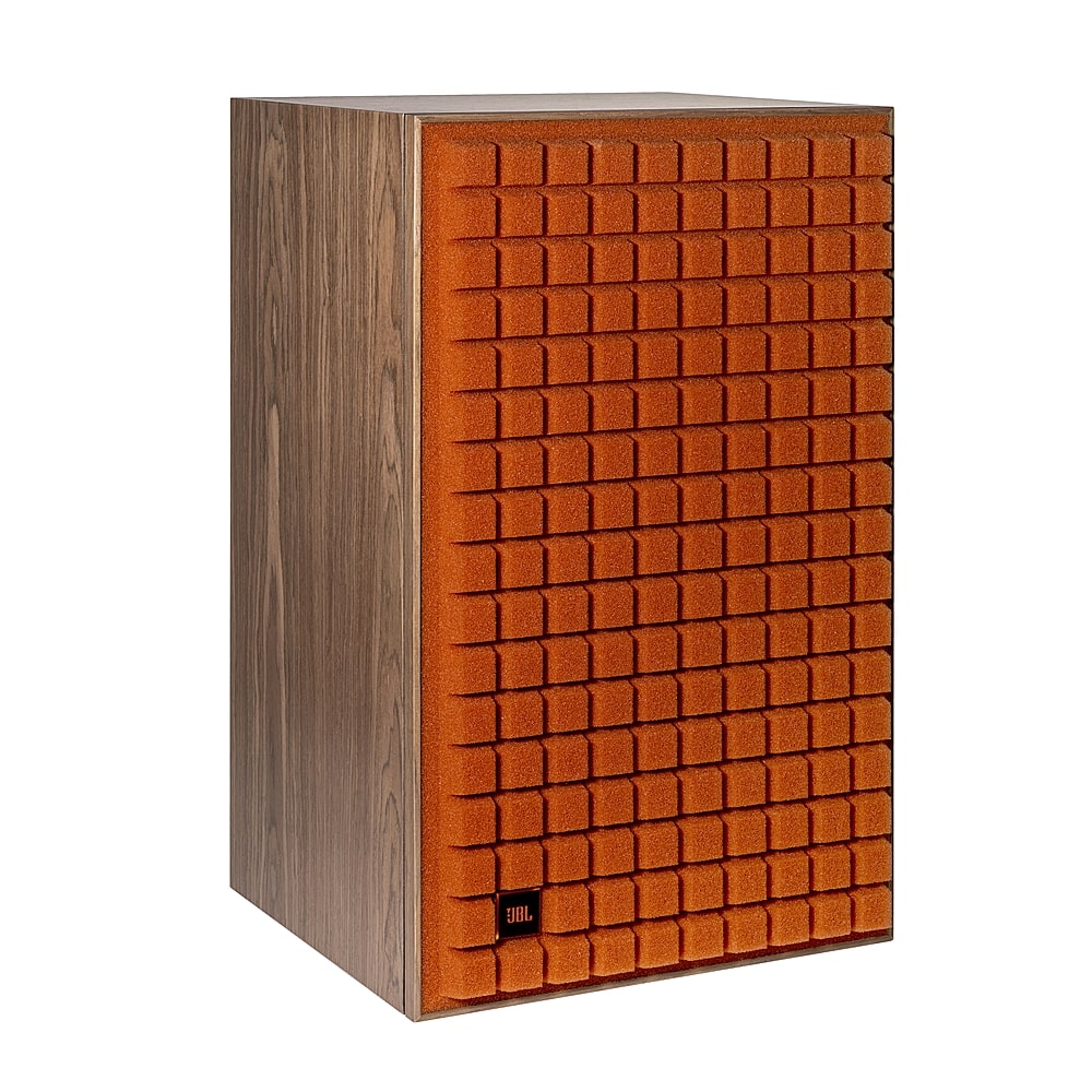 Angle. JBL - JBL L100 Classic Mark II Orange Grille Loudspeaker (Each) - Walnut.