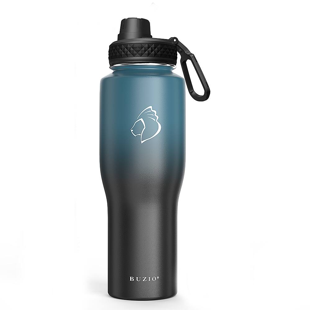 Left View: Buzio - 32oz Tumbler Water Bottle with Straw Lid and Spout Lid - Indigo Crush