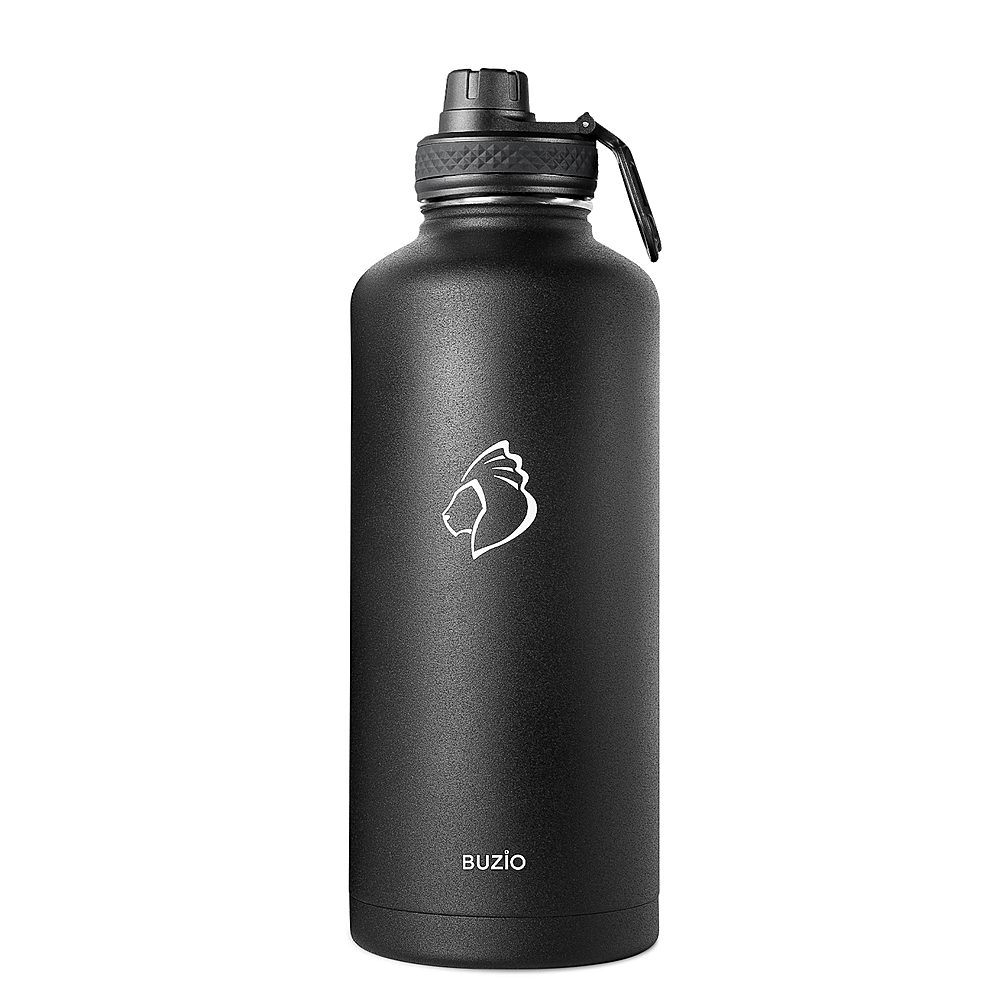 Left View: Buzio - 87oz Insulated Water Bottle with Straw Lid and Spout Lid - Black
