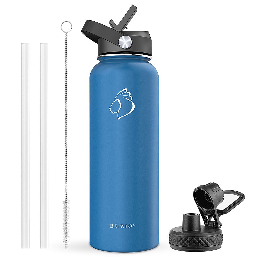Angle View: Buzio - 40oz Insulated Water Bottle with Straw Lid and Spout Lid - Blue
