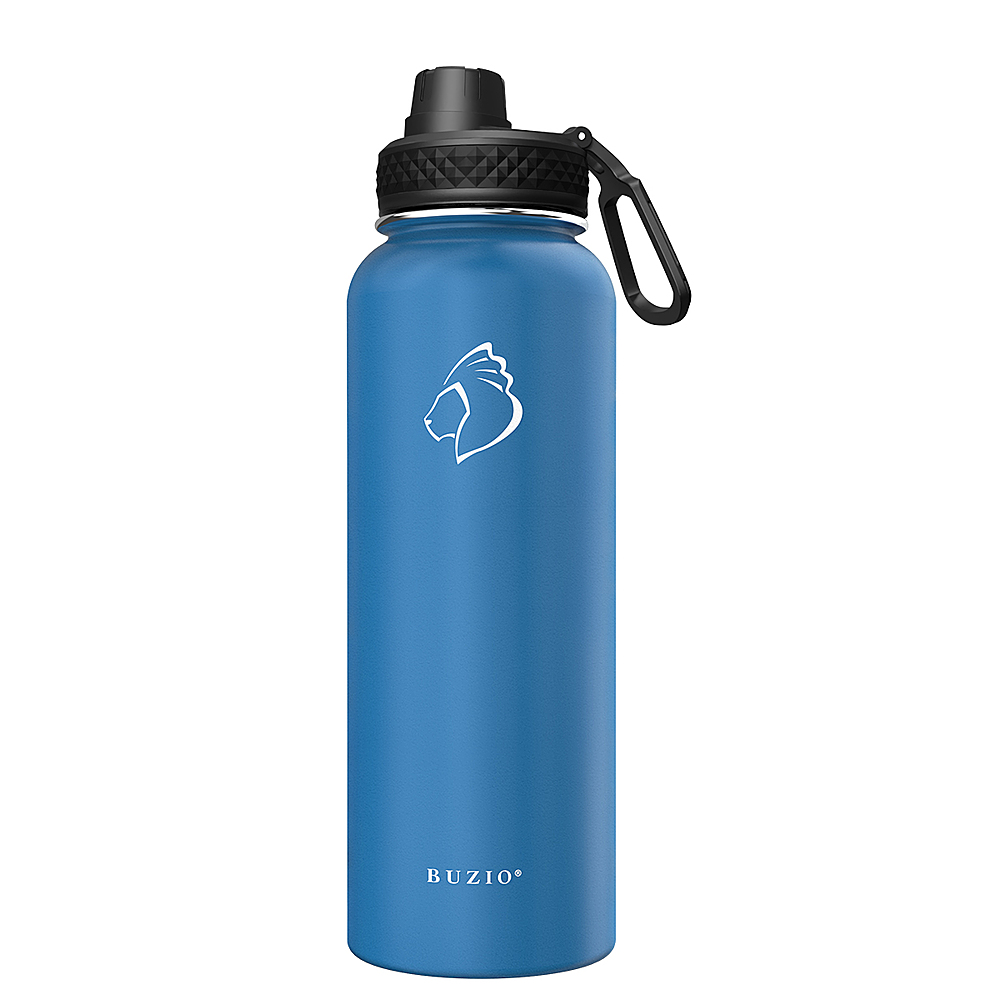 Left View: Buzio - 40oz Insulated Water Bottle with Straw Lid and Spout Lid - Blue