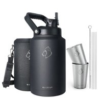 Buzio - Rock Series Insulated Water Bottle Growler with 2 Stainless Cups and Straw Lid 128oz - Black - Angle_Zoom