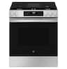 Front. GE - 5.3 Cu. Ft. Slide-In Gas Convection Range with Steam Cleaning and EasyWash Tray - Stainless Steel.