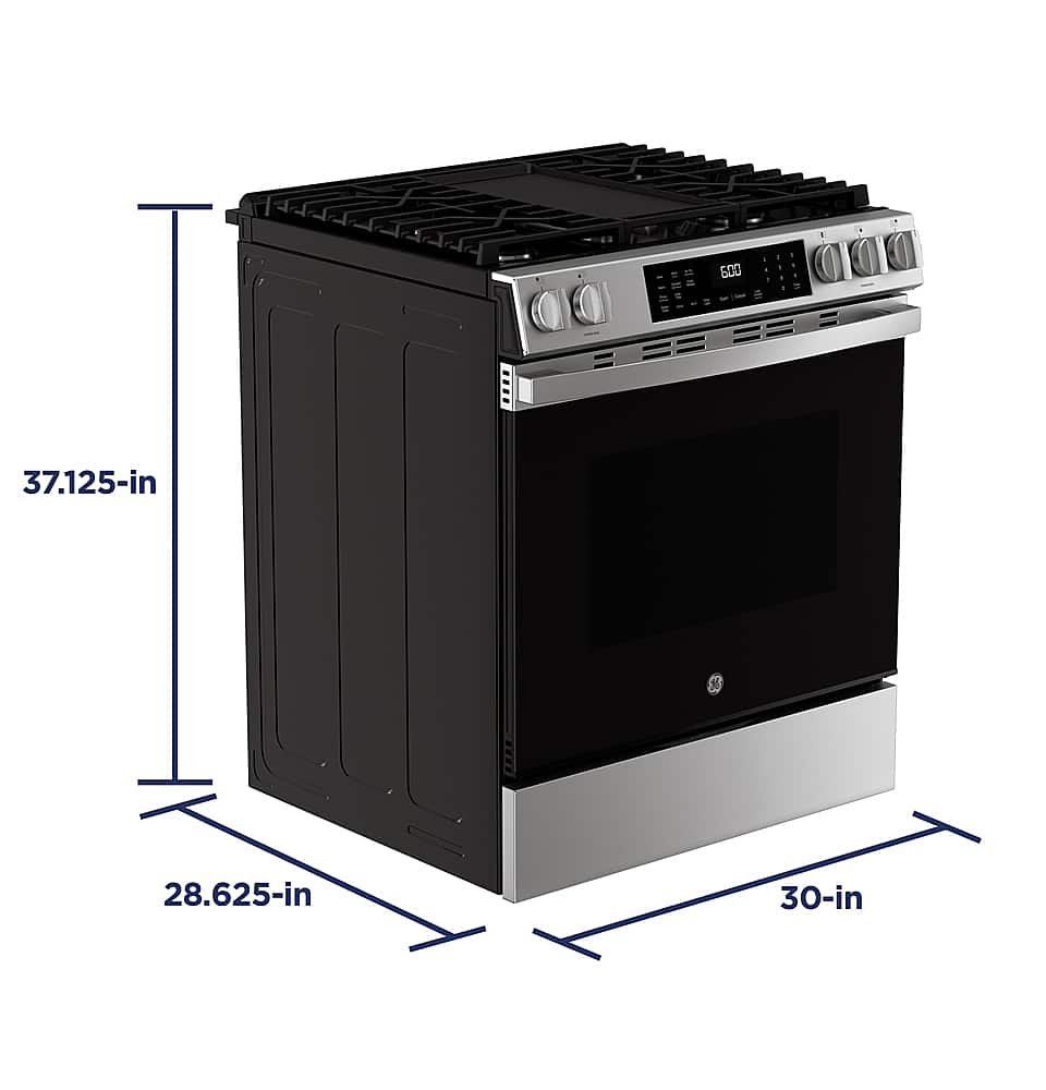 Alt View 18. GE - 5.3 Cu. Ft. Slide-In Gas Convection Range with Steam Cleaning and EasyWash Tray - Stainless Steel.