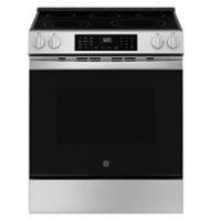 GE - 5.3 Cu. Ft. Slide-In Electric Convection Range with Steam Cleaning and EasyWash Oven Tray - Stainless Steel - Front_Zoom