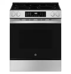 GE - 5.3 Cu. Ft. Slide-In Electric Convection Range with Steam Cleaning and EasyWash Oven Tray - Stainless Steel - Front_Zoom