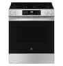 GE - 30 in. Wide 5 Elements 5.3 Cu. Ft. Slide-In Electric Convection Range with Steam Cleaning and EasyWash Oven Tray - Stainless Steel