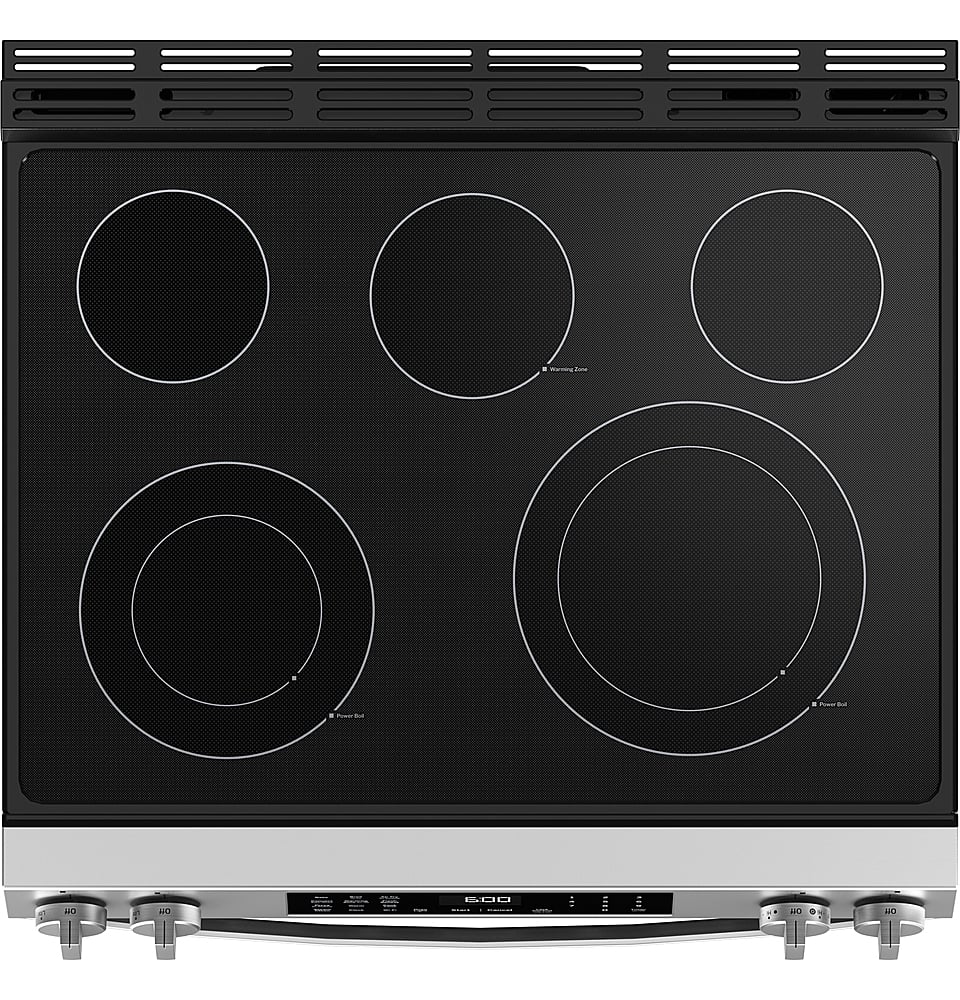 Alt View 15. GE - 5.3 Cu. Ft. Slide-In Electric Convection Range with Steam Cleaning and EasyWash Oven Tray - Stainless Steel.