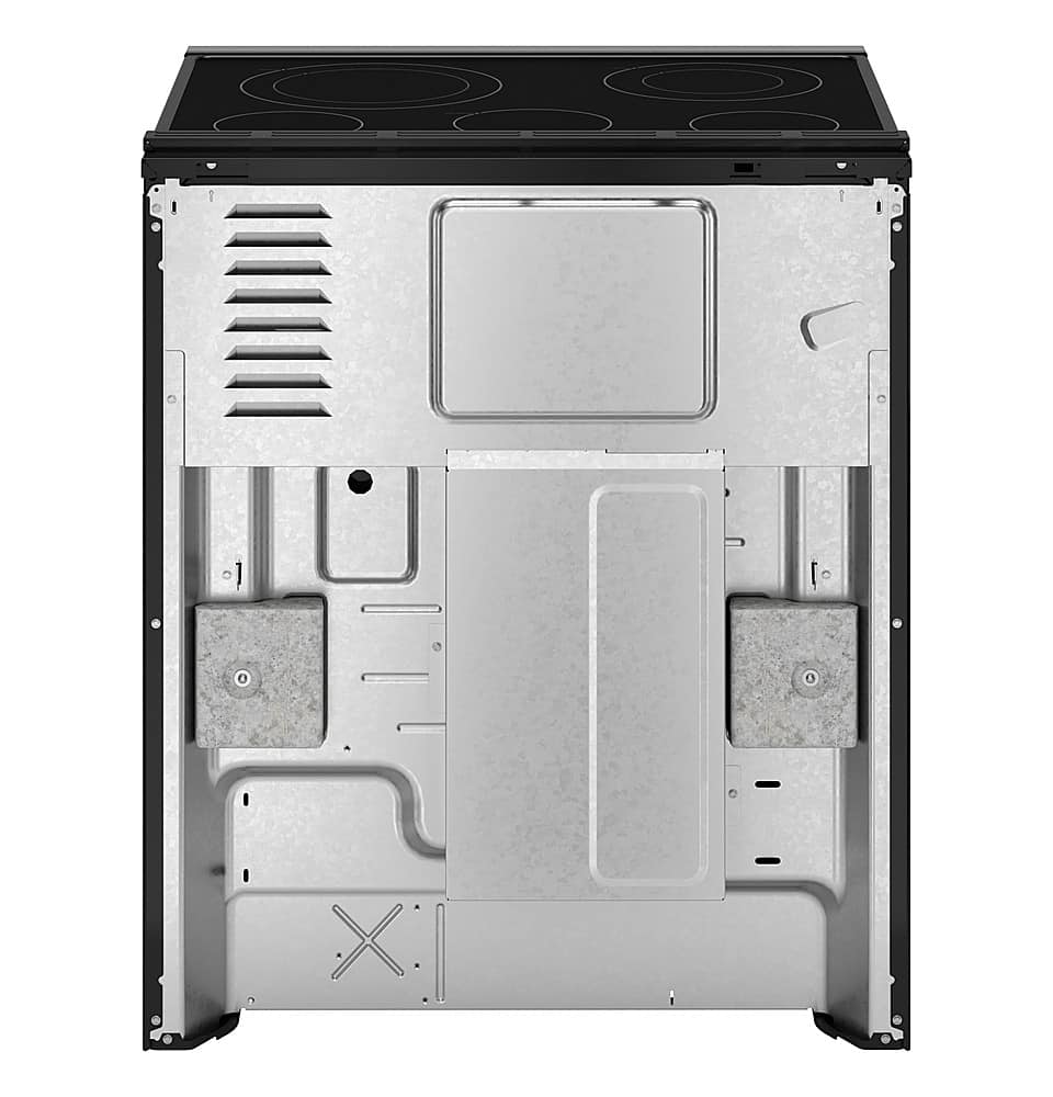 Left. GE - 5.3 Cu. Ft. Slide-In Electric Convection Range with Steam Cleaning and EasyWash Oven Tray - Stainless Steel.