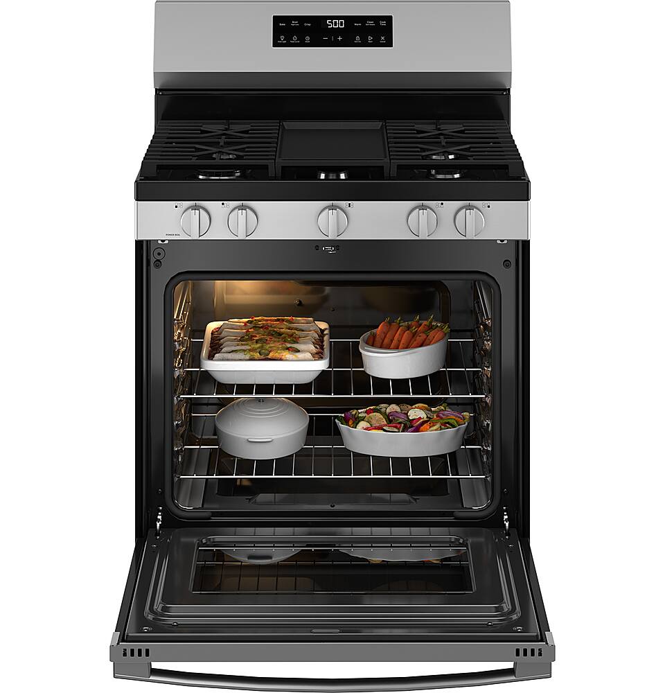 Alt View 20. GE - 5.3 Cu. Ft. Freestanding Gas Range with Self-Clean and Steam Cleaning Option and Crisp Mode - Stainless Steel.