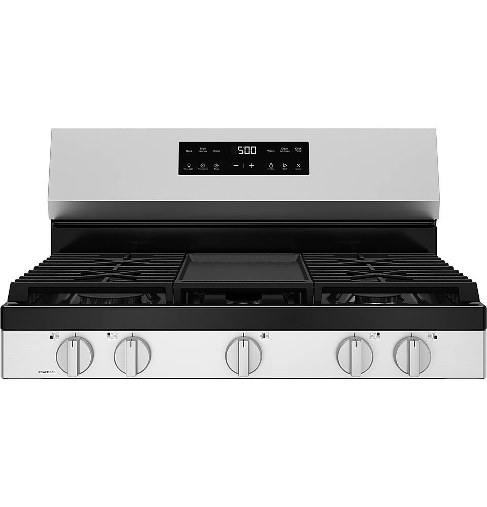 Alt View 16. GE - 5.3 Cu. Ft. Freestanding Gas Range with Self-Clean and Steam Cleaning Option and Crisp Mode - Stainless Steel.