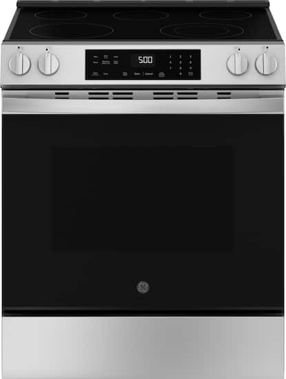 GE - 30 in. Wide 5 Elements 5.3 Cu. Ft. Slide-In Electric Range with Self-Clean and Steam Cleaning Option and Crisp Mode - Stainless Steel