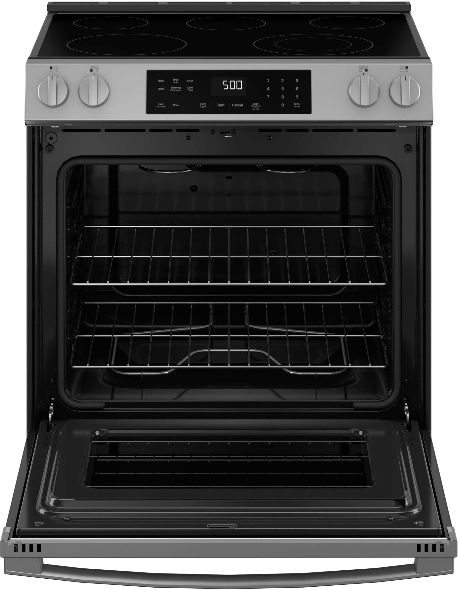 Alt View 17. GE - 5.3 Cu. Ft. Slide-In Electric Range with Self-Clean and Steam Cleaning Option and Crisp Mode - Stainless Steel.