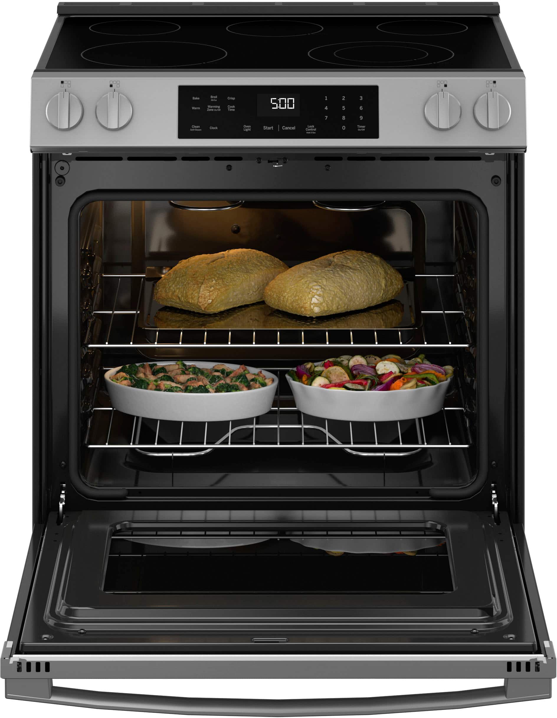Alt View 18. GE - 5.3 Cu. Ft. Slide-In Electric Range with Self-Clean and Steam Cleaning Option and Crisp Mode - Stainless Steel.