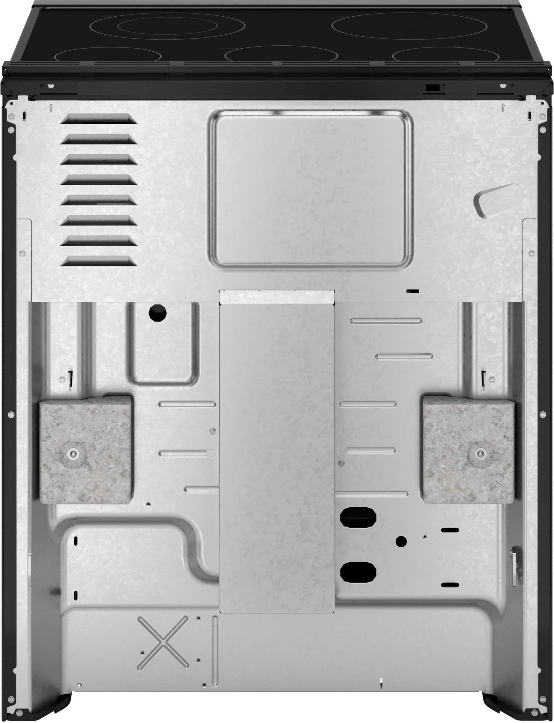 Left. GE - 5.3 Cu. Ft. Slide-In Electric Range with Self-Clean and Steam Cleaning Option and Crisp Mode - Stainless Steel.