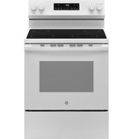 GE - 5.3 Cu. Ft. Freestanding Electric Range with Steam Cleaning and 4 Burner Radiant Cooktop - White - Front_Zoom