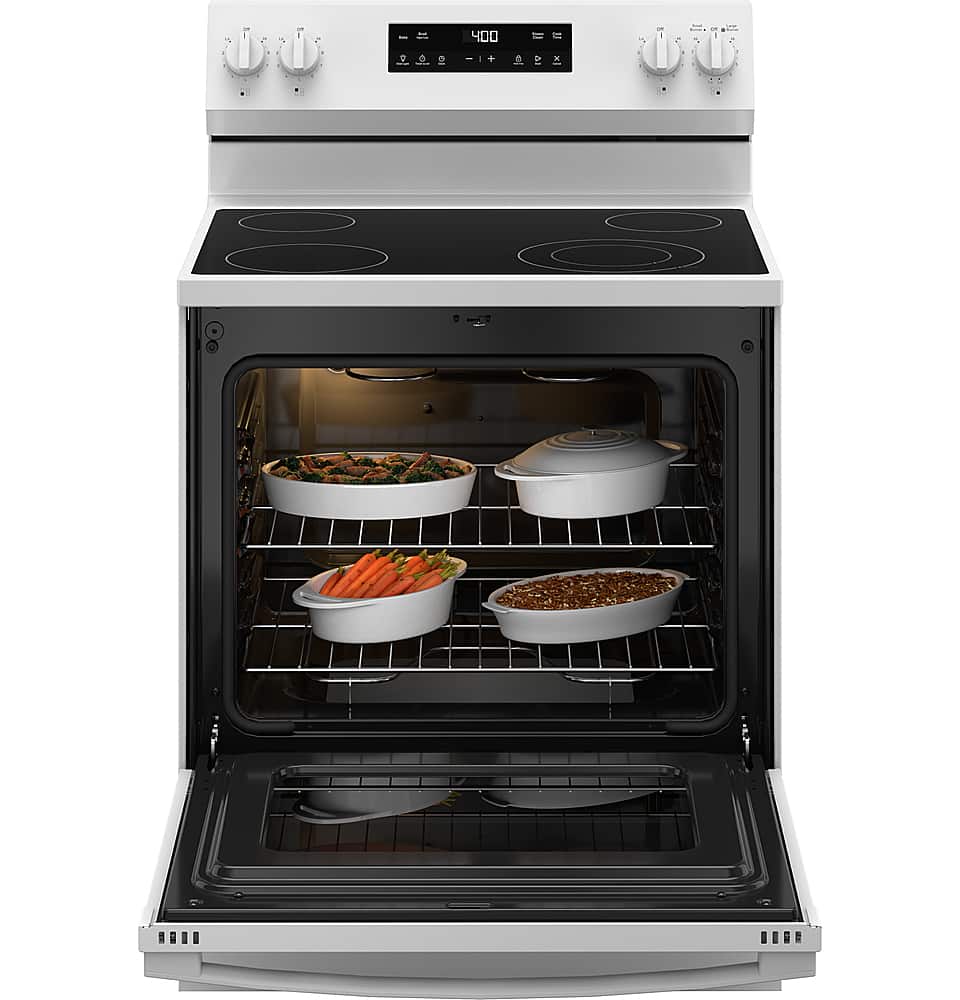 Alt View 18. GE - 5.3 Cu. Ft. Freestanding Electric Range with Steam Cleaning and 4 Burner Radiant Cooktop - White.