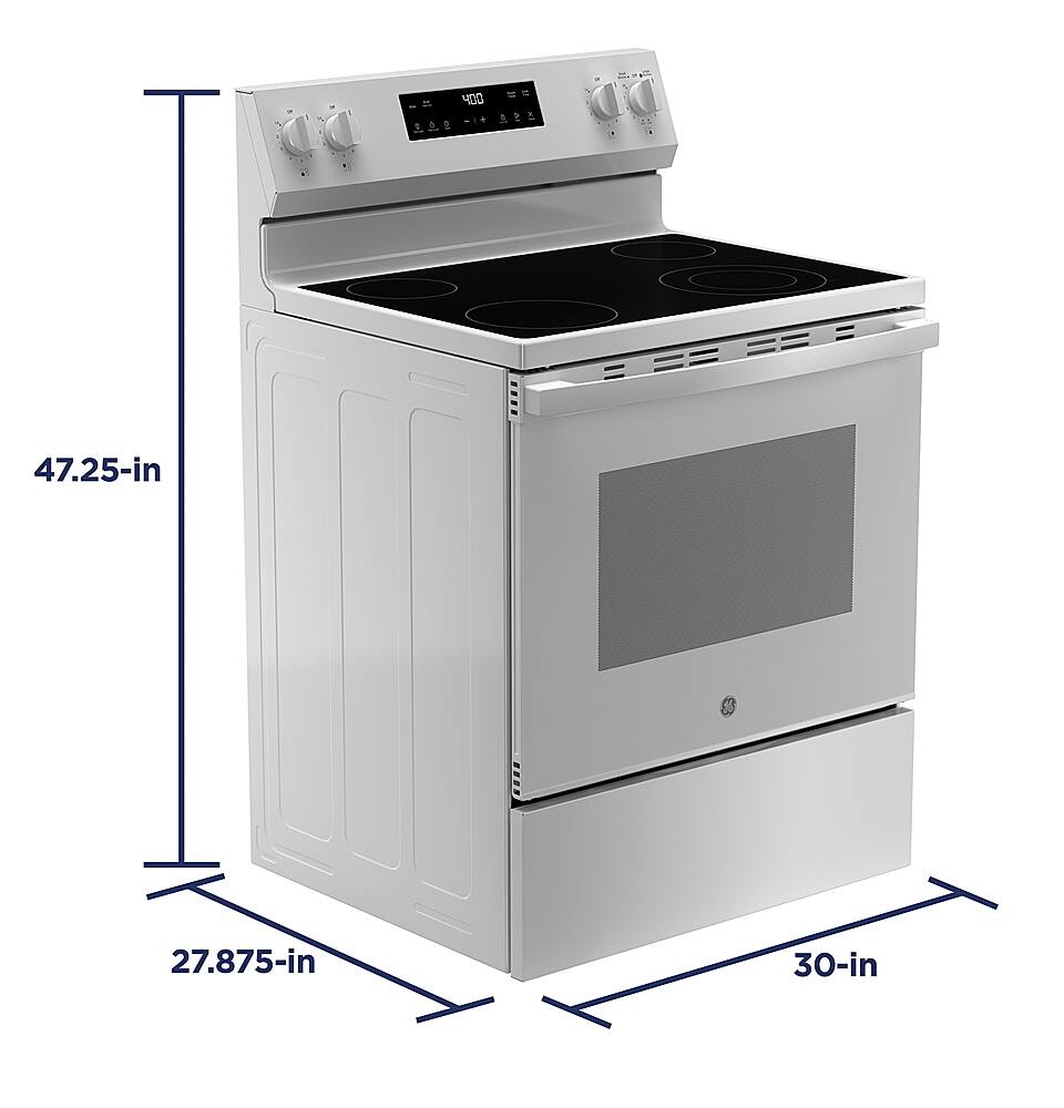 Alt View 12. GE - 5.3 Cu. Ft. Freestanding Electric Range with Steam Cleaning and 4 Burner Radiant Cooktop - White.