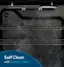 The image features a black oven with steam coming out of it, indicating that it is being used for self-cleaning purposes. The oven is equipped with a steam cleaning system, which helps to remove dirt and grime from the oven's interior. This method of cleaning is effective and environmentally friendly, as it uses hot steam to sanitize the oven without the need for harsh chemicals or abrasive cleaning agents.