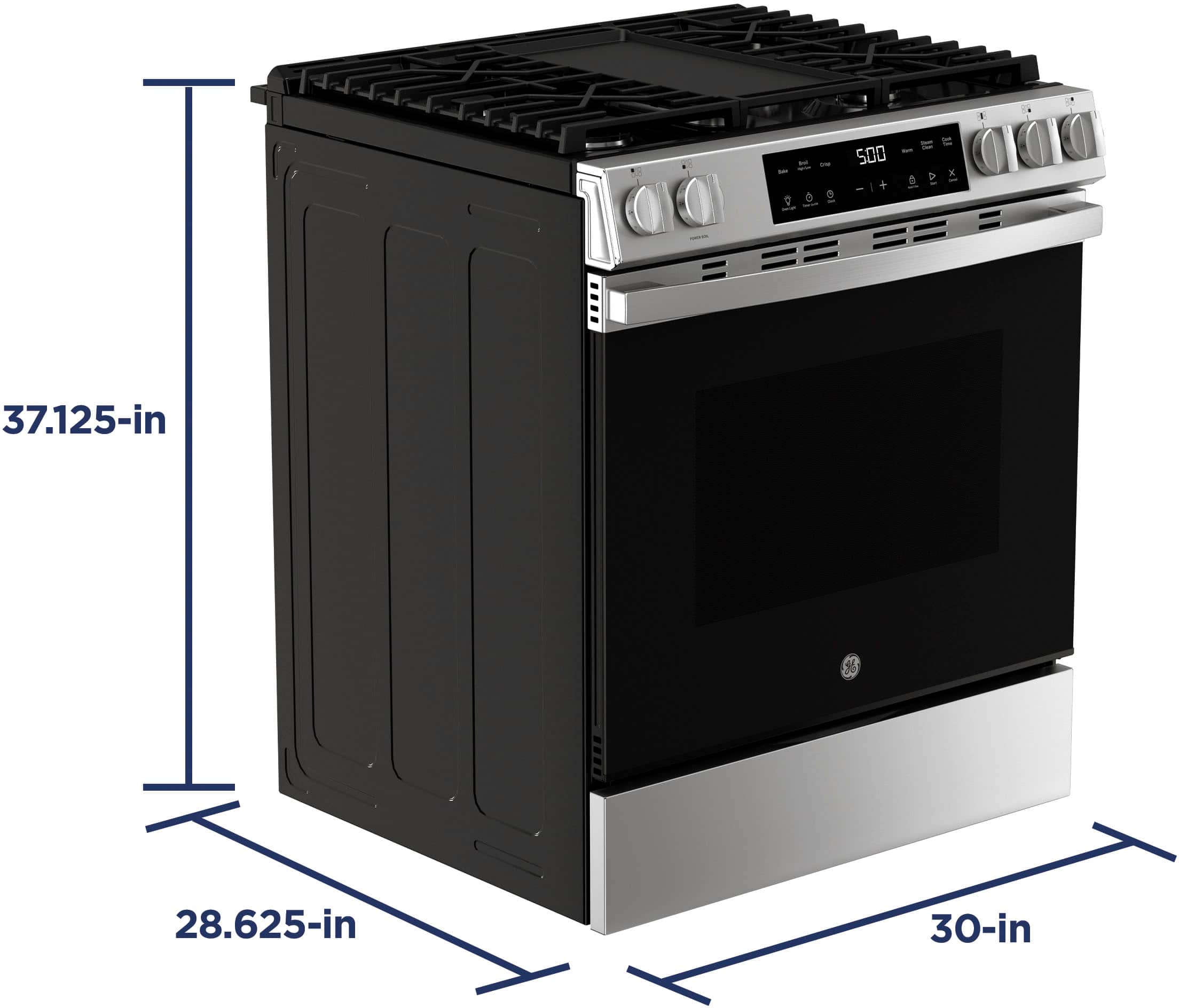 Alt View 16. GE - 5.3 Cu. Ft. Slide In Gas Range with Steam Cleaning and Crisp Mode - Stainless Steel.