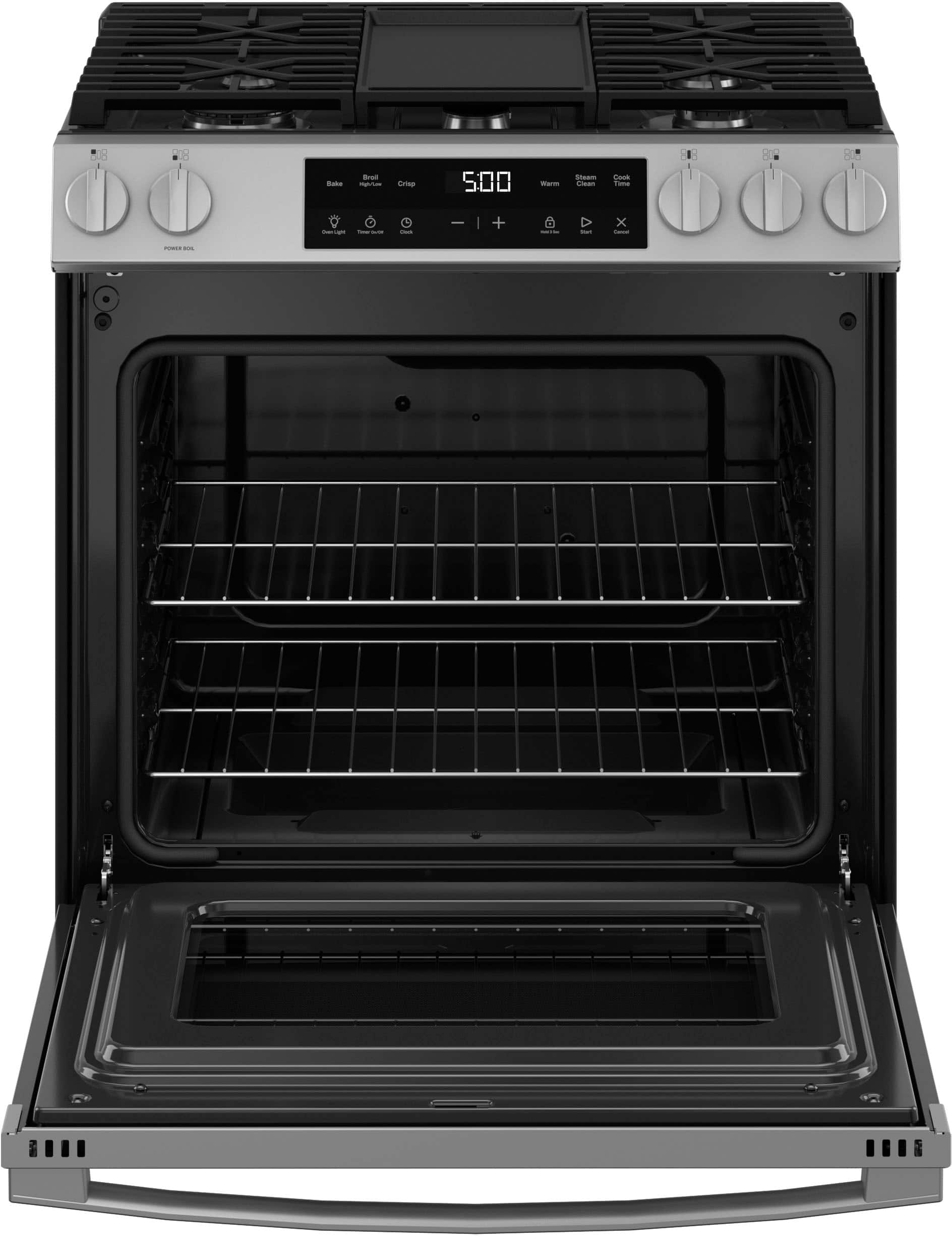 Alt View 17. GE - 5.3 Cu. Ft. Slide In Gas Range with Steam Cleaning and Crisp Mode - Stainless Steel.