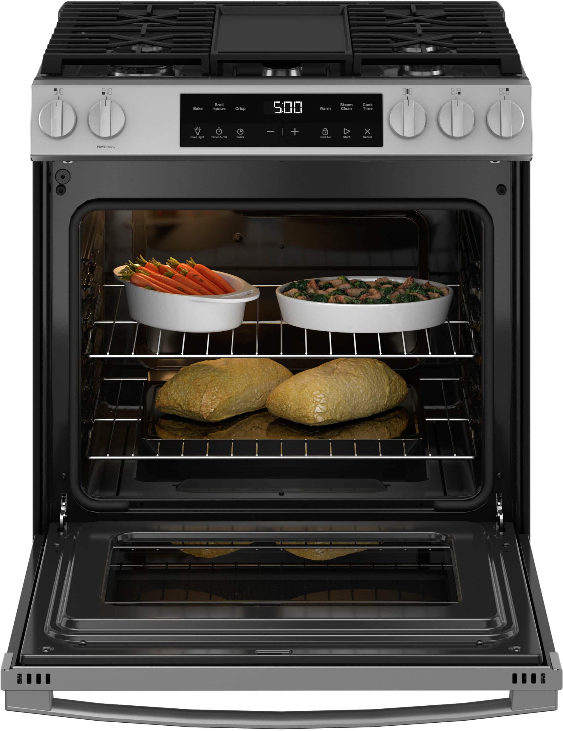 Alt View 18. GE - 5.3 Cu. Ft. Slide In Gas Range with Steam Cleaning and Crisp Mode - Stainless Steel.