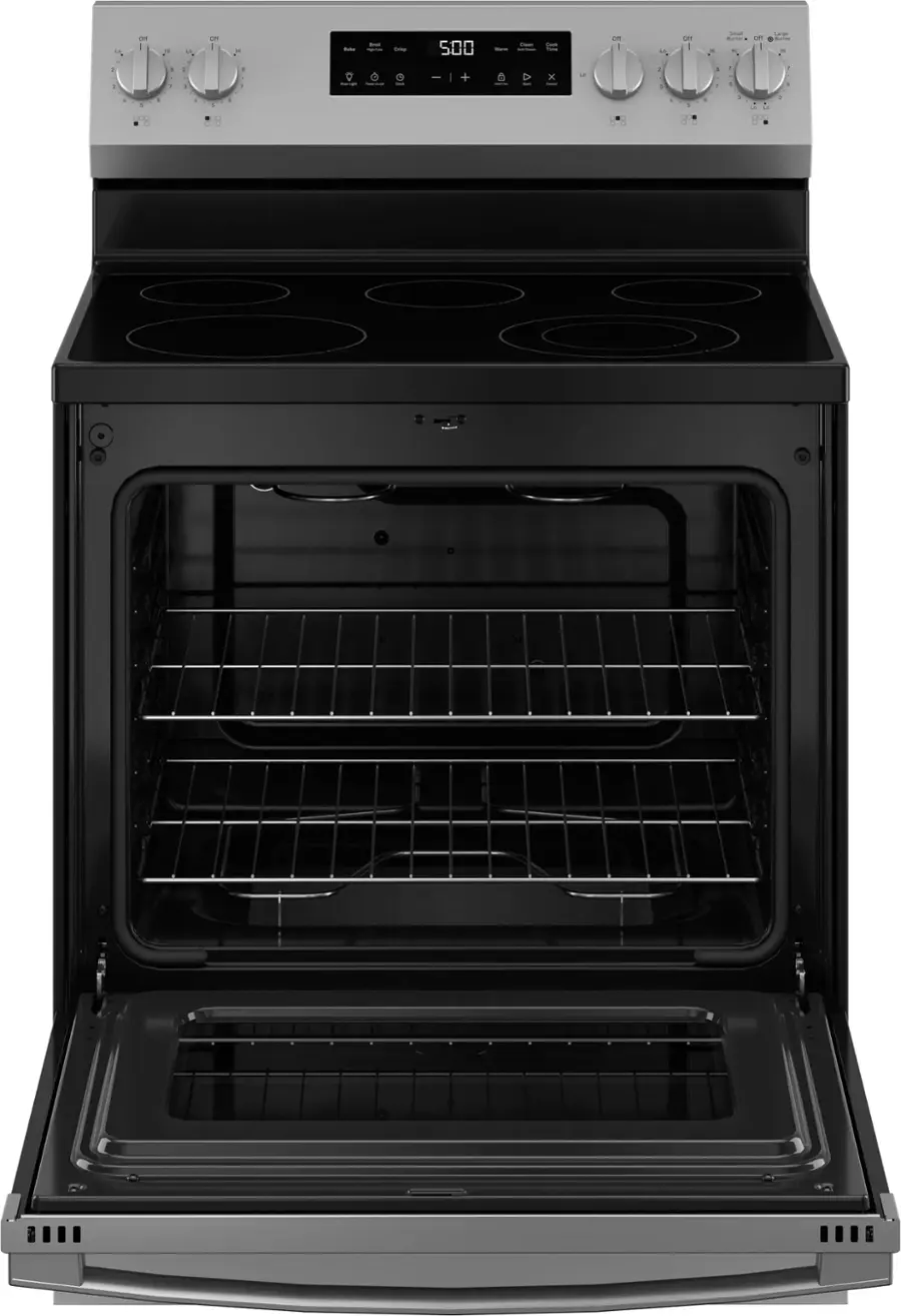 Alt View 16. GE - 5.3 Cu. Ft. Freestanding Electric Range with Self-Clean and Steam Cleaning Option and Crisp Mode - Stainless Steel/Black.