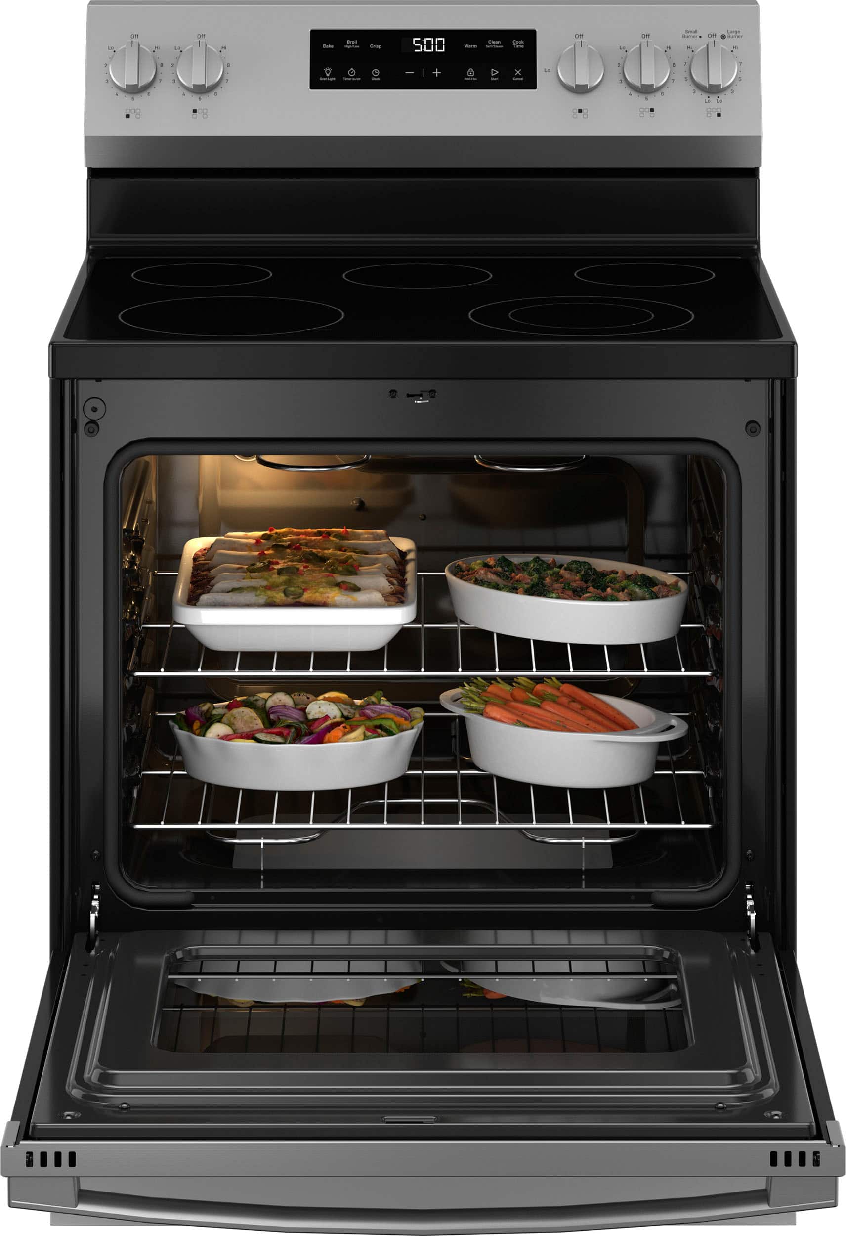 Alt View 17. GE - 5.3 Cu. Ft. Freestanding Electric Range with Self-Clean and Steam Cleaning Option and Crisp Mode - Stainless Steel/Black.