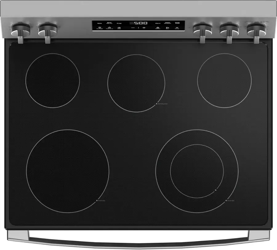 Alt View 14. GE - 5.3 Cu. Ft. Freestanding Electric Range with Self-Clean and Steam Cleaning Option and Crisp Mode - Stainless Steel/Black.