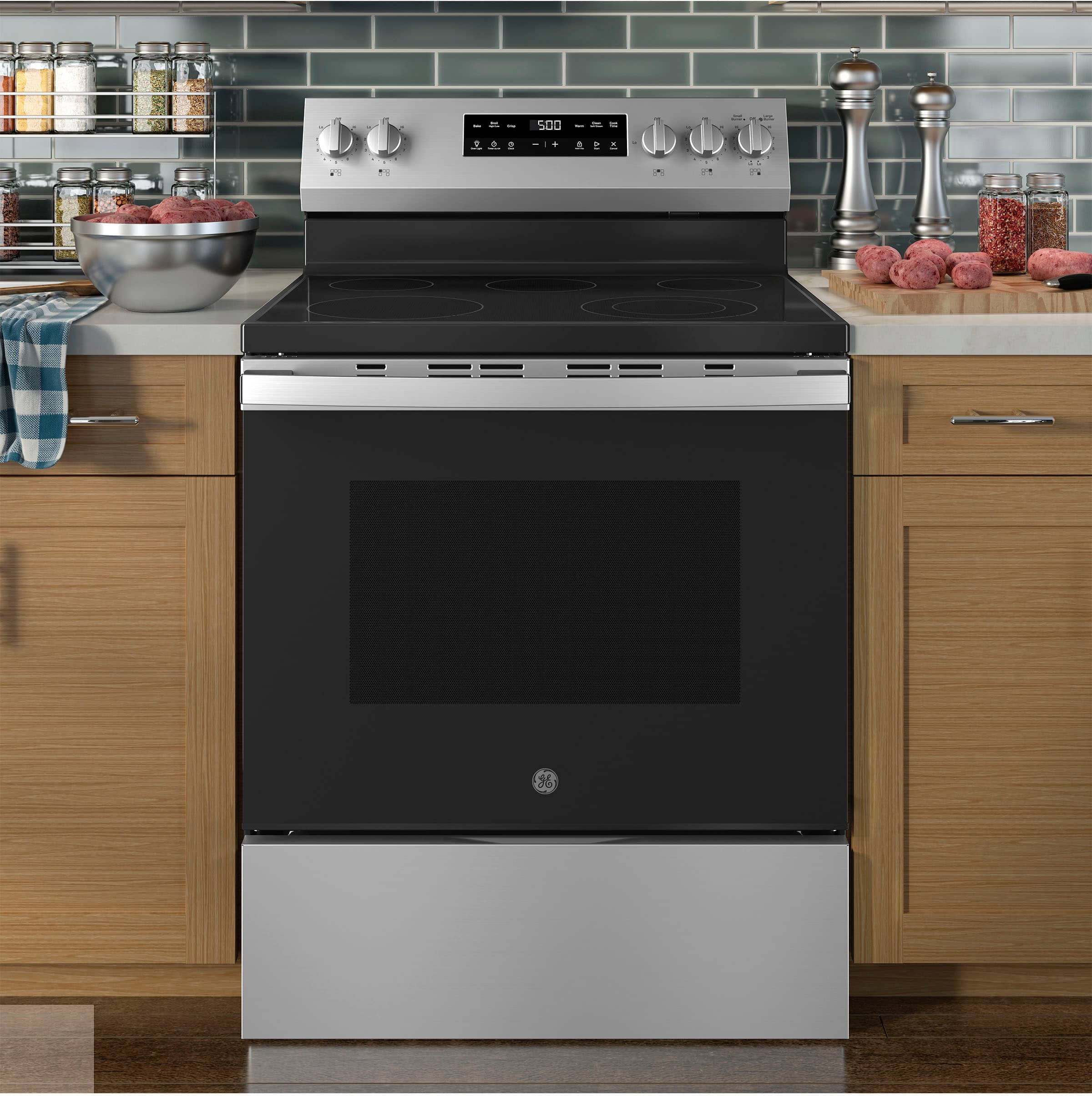 Alt View 24. GE - 5.3 Cu. Ft. Freestanding Electric Range with Self-Clean and Steam Cleaning Option and Crisp Mode - Stainless Steel/Black.