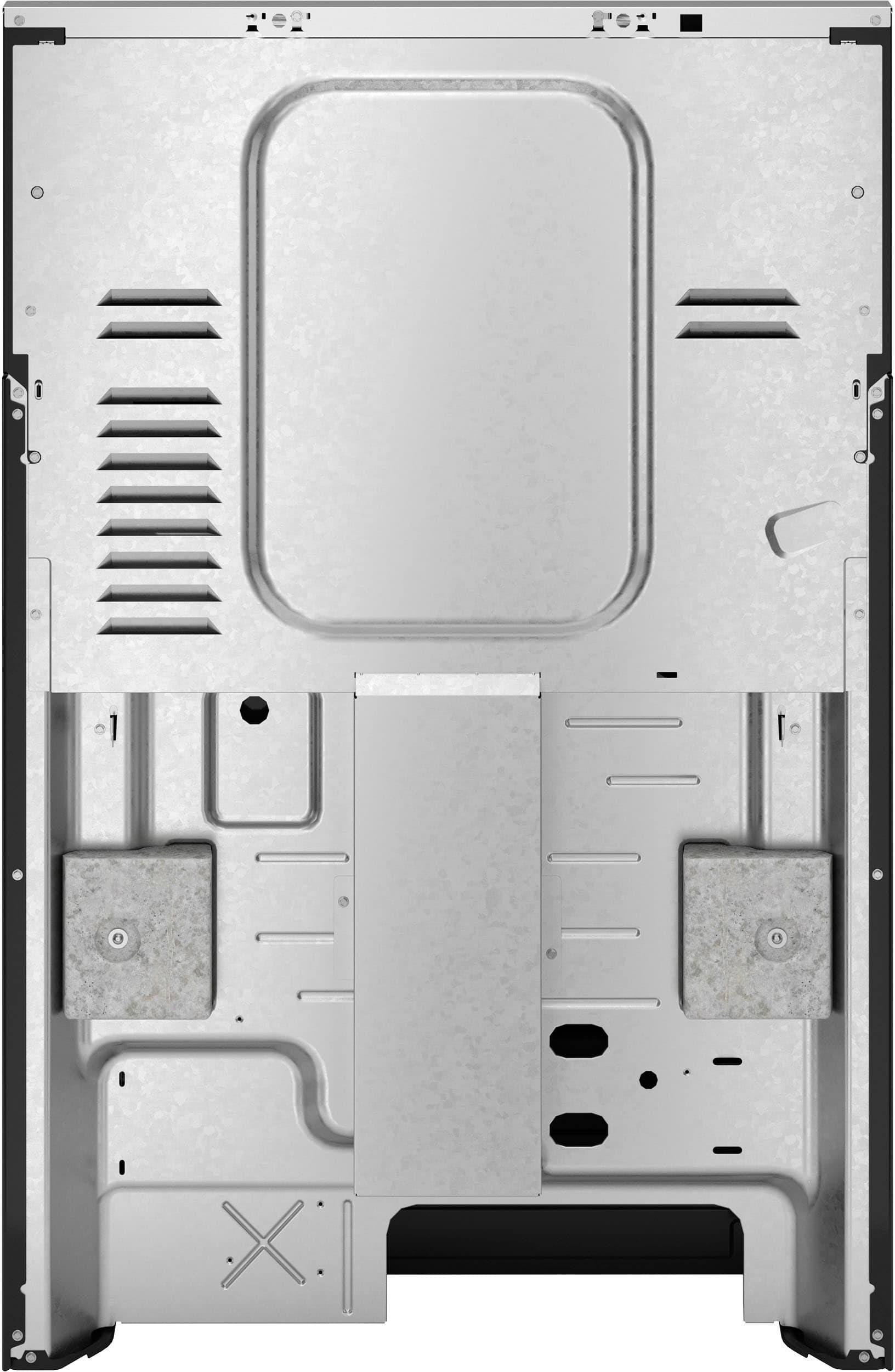 Left. GE - 5.3 Cu. Ft. Freestanding Electric Range with Self-Clean and Steam Cleaning Option and Crisp Mode - Stainless Steel/Black.