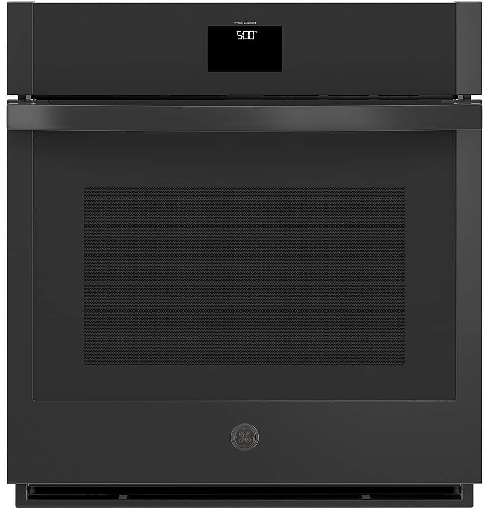 Front. GE - 27" Built-In Single Electric Convection Wall Oven with No Preheat Air Fry - Black.