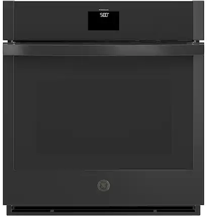 Front. GE - 27" Built-In Single Electric Convection Wall Oven with No Preheat Air Fry - Black.