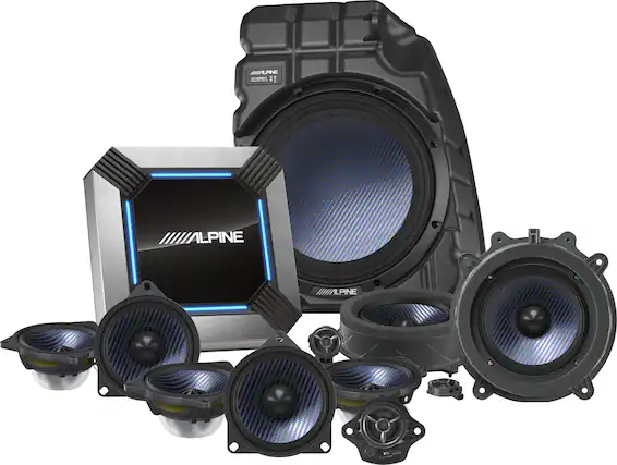 Front. Alpine - 11-Speaker Complete Sound System Upgrade for 2022-Up Tesla Model 3 - Black.