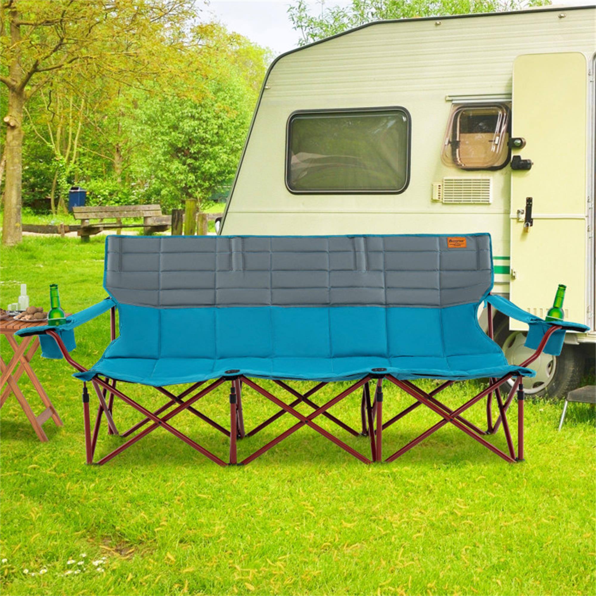 Alt View 1. Boyel Living - Blue 3-Person Folding Camping Chair 77.0-in L x 32.0-in W x 27.0-in H with Cup Holders - Blue.