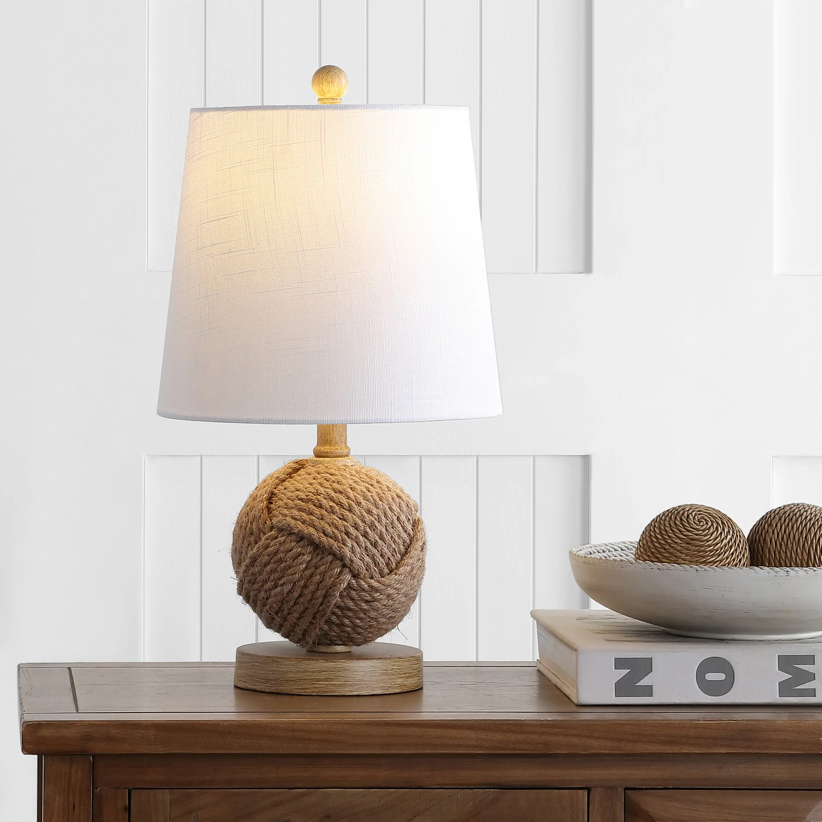 Alt View 1. Jonathan Y - Monkey Fist 18" Rope Ball LED Table Lamp, Natural - Natural.