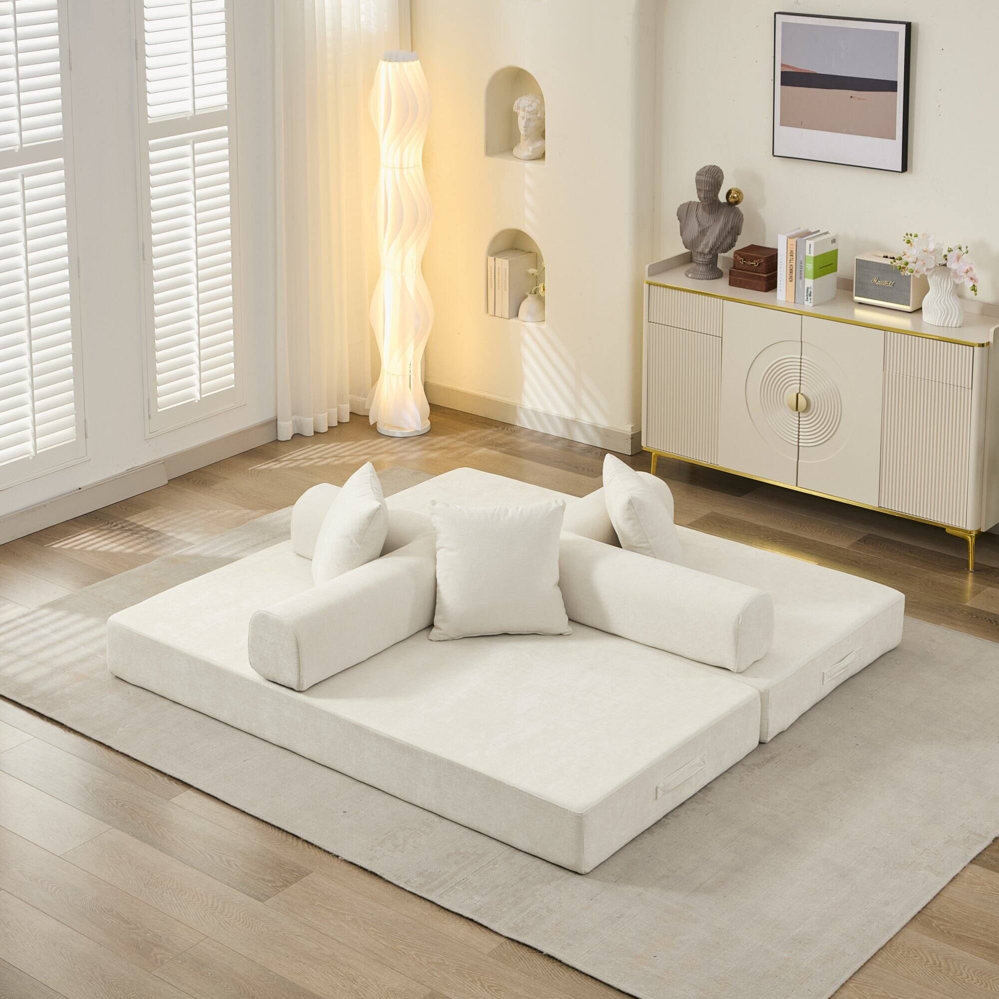 Alt View 2. GOODSILO - Convertible Folding Floor Sofa Bed with Armrests for Living Room, Bedroom, and Studio Lounging - Beige.