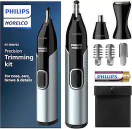 Philips Norelco - Nose Trimmer 5000 for Nose, Ears, Eyebrows Trimming Kit, NT5600/62 - Black/Silver