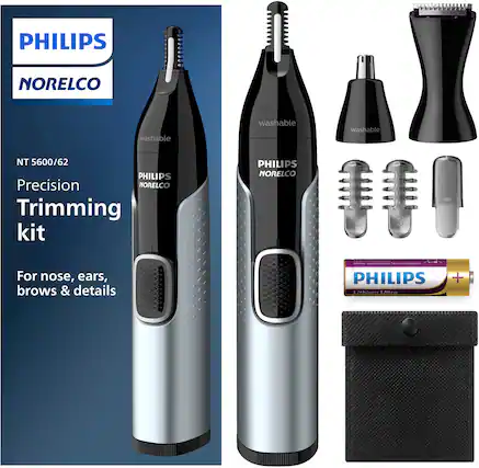 Angle. Philips Norelco - Philips Norelco Nose Trimmer 5000 for Nose, Ears, Eyebrows Trimming Kit, NT5600/62 - Black/Silver.