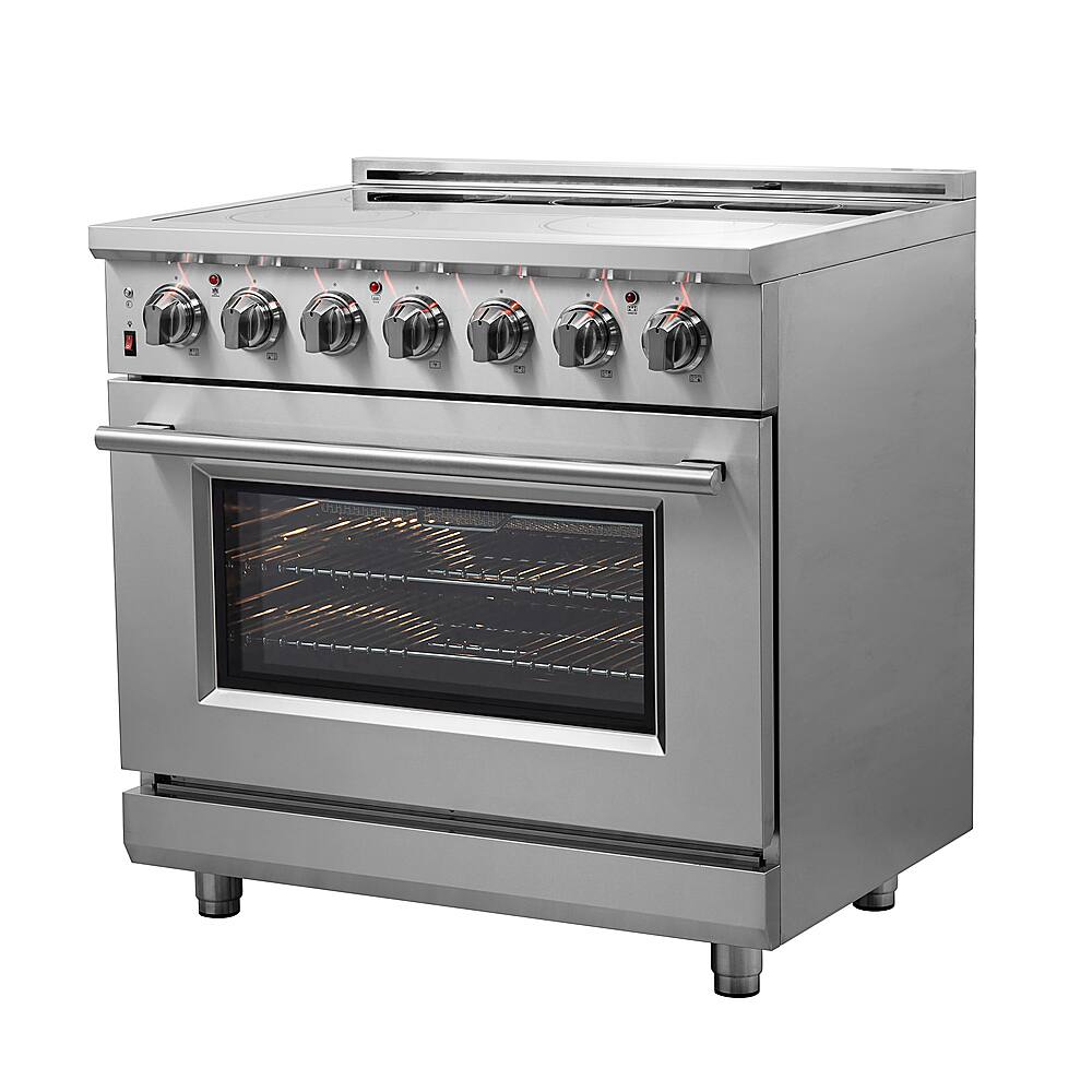 Left. Forno Appliances - Massimo 5.36 Cu. Ft. Freestanding Electric Range with Steam Cleaning and Chef Door - Stainless steel.
