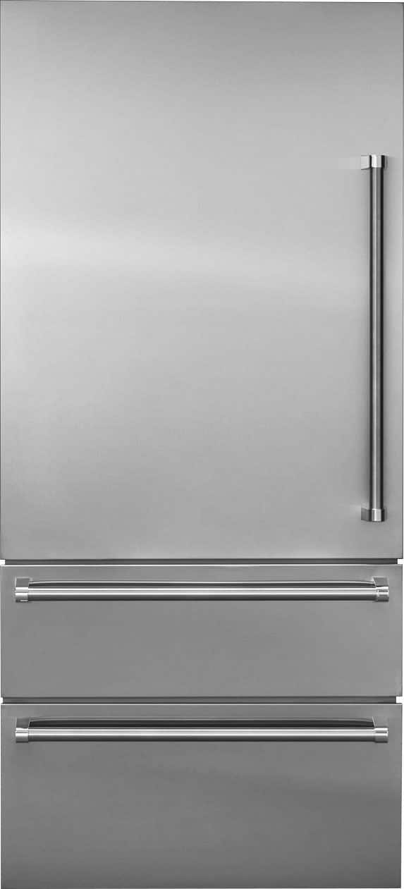 Front. Viking - 7-Series Built-in Referigerator Door Panel Kit-Left Hinge-Includes Professional handle - Stainless Steel.