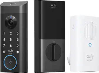 Front. eufy - Smart Lock E330 with Chime WiFi Replacement Deadbolt with eufy App|Keypad|Biometric Access - Light Gray.